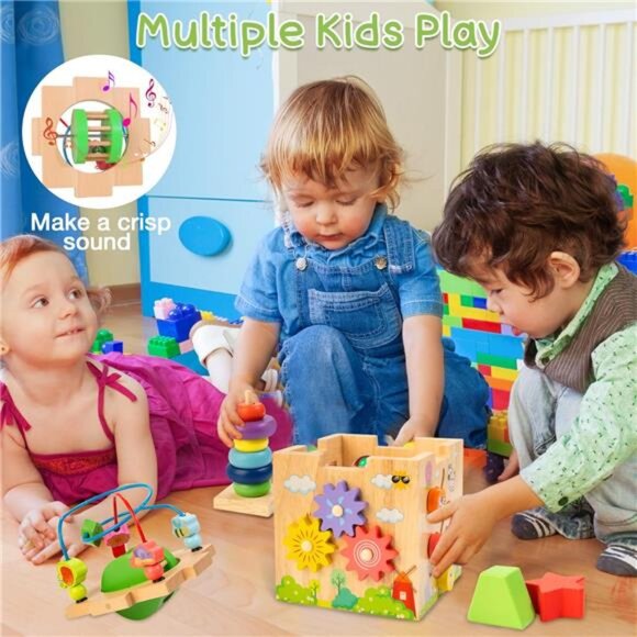 Activity Cube Wooden Montessori Toy, Shape Sorter Developmental Learning Toys - Picture 5 of 8